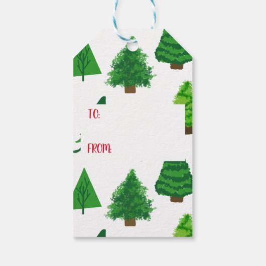 Vrede op aarde met kerstbomen cadeaulabel (Achterkant)