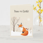 Vrede op Aarde Minimalistische Vos Vogel Leuk Dier Kaart (Gele Bloem)