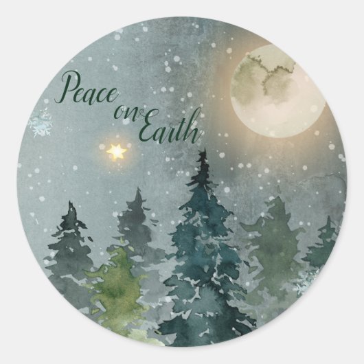 Vrede op aarde Moderne kerstfeestdag in de Waterve Ronde Sticker (Voorkant)