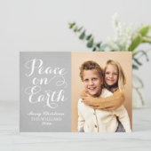 Vrede op aarde prachtige grijze foto van het scrip feestdagenkaart (Staand voorkant)