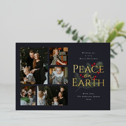 Vrede op Aarde Waterverf Greenery Gold Folie Feestdagenkaart (Staand Voorkant)