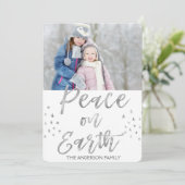 Vrede op Aarde Wit en Zilver Waterverf Foto Feestdagenkaart (Staand voorkant)