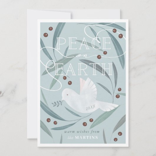 Vrede op Aarde Witte Duif Blauwe Kerst Kaart (Voorkant)
