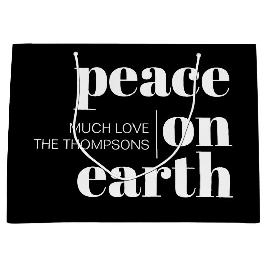 Vrede op Aarde Zwart Modern Kerstmis Groot Cadeauzakje (Voorkant)