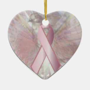 Vrede op Angelic Wings Pink RibbonOrnament-Cust. Keramisch Ornament