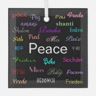 Vrede over de hele wereld in zwart glas ornament