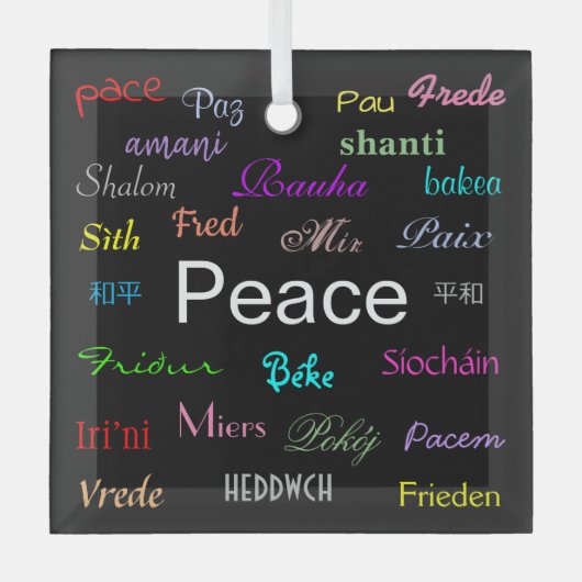 Vrede over de hele wereld in zwart glas ornament (Voorkant)