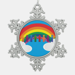 Vrede regenboog tin sneeuwvlok ornament