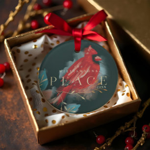 Vrede Rode Kardinaal Waterverf Kerstvogel Ornament
