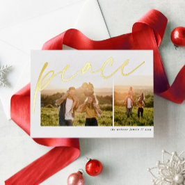 Vrede twee foto eenvoudige elegante familie Kerstm Folie Feestdagenkaart