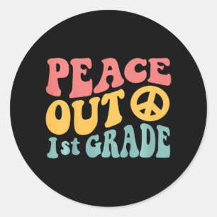 Vrede uit 1e klas Grappige Retro 70's Laatste dag Ronde Sticker