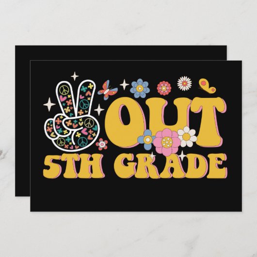 Vrede Uit 5e Klas Groovy Laatste Dag Van School Kaart (Voorkant / Achterkant)