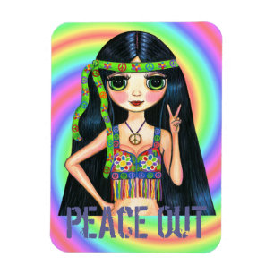 Vrede uit Big Eye Hippie Girl die vredelievend geb Magneet