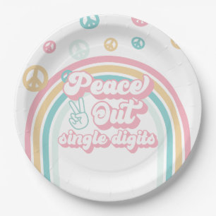 Vrede Uit Eéncijferige Retro Zomer Regenboog Papieren Bordje