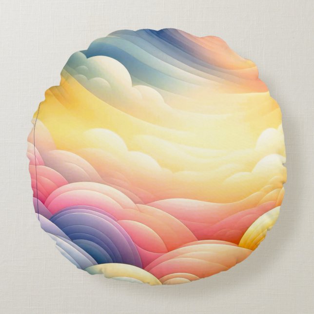 Vrede vinden in de Puffy Dreamy Clouds Rond Kussen (Voorkant)