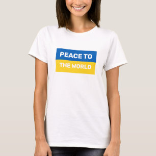 Vrede voor de wereld tekst op Oekraïense vlag kleu T-shirt