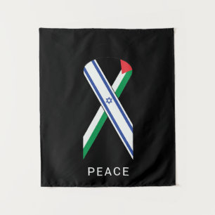 Vrede voor Israël en Palestina vlaggen lint zwart Wandkleed