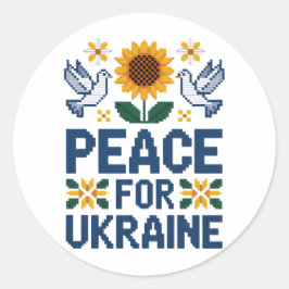 Vrede voor Oekraïne Pixel Folk Art Ronde Sticker