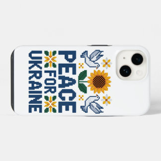 Vrede voor Oekraïne Pixel Volkskunst iPhone 14 Hoesje
