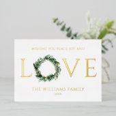 Vrede Vreugde En Liefde Gouden Kerstmis Folie Feestdagenkaart (Staand Voorkant)