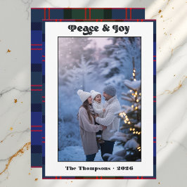 Vrede & Vreugde Gingham Plaid Familie Kerst Foto Feestdagenkaart