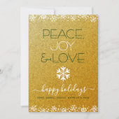 Vrede Vreugde Liefde Typografie Sneeuwvlok Goud Gl Feestdagenkaart (Voorkant)