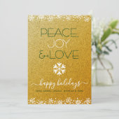 Vrede Vreugde Liefde Typografie Sneeuwvlok Goud Gl Feestdagenkaart (Staand voorkant)