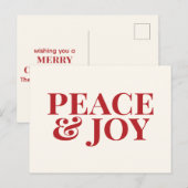 Vrede & Vreugde - Moderne Rode Typografie Kerstmis Briefkaart (Voorkant / Achterkant)