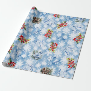 Vrede & Vreugde Prettig Kerstfeest Blauwe Sneeuwvl Cadeaupapier