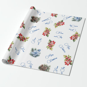 Vrede & Vreugde Prettig Kerstmis Rode Bessen op Wi Cadeaupapier