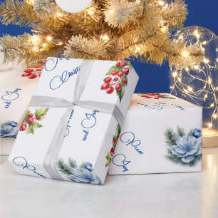 Vrede & Vreugde Vrolijke Kerstmis Rode Bessen op W Cadeaupapier