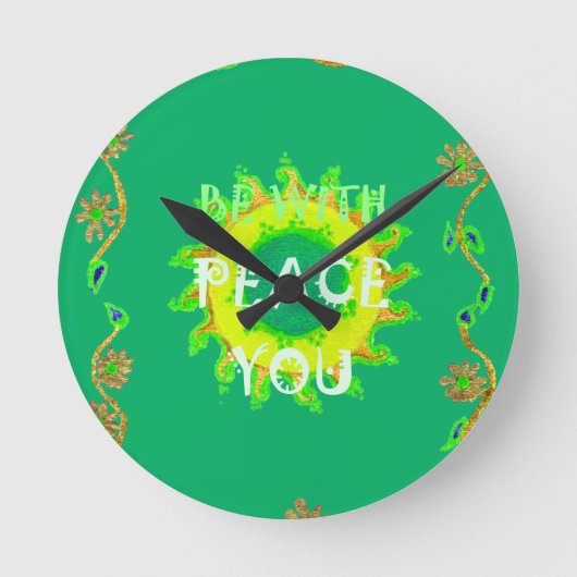 Vrede zij met u: Inspirerend groen en geel Ronde Klok (Voorkant)