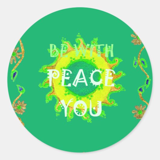 Vrede zij met u: Inspirerend groen en geel Ronde Sticker (Voorkant)