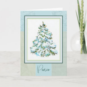Vredes Kerstboom Sneeuw Aquarel Vouwkaart  Feestdagen Kaart
