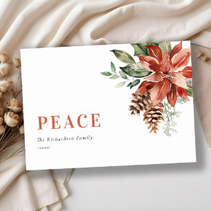 Vredes Poinsettia Boeket Waterverf Pijnboom Kerstm Feestdagenkaart