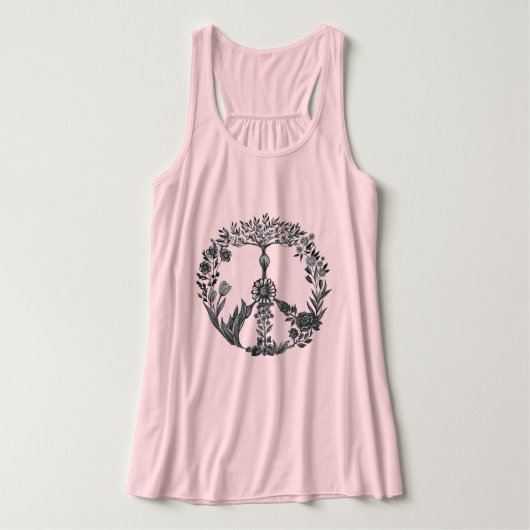 Vredesbloem Tekening Cute Boho Hippie Bloemen Kuns Tanktop (Design voorkant)