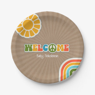 Vredesbord Groovy Welkom Baby shower Cardstock Papieren Bordje