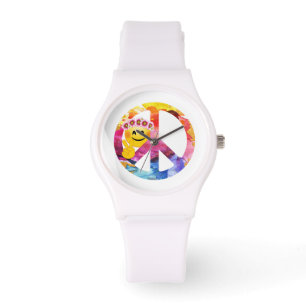 Vredesbord, Hippie Emoticon Waterverf Kunst Horloge