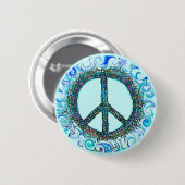 Vredesbord met blauwe golven ronde button 5,7 cm (Voorkant /achterkant)