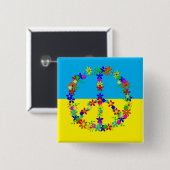 Vredesbord met bloemen, oekraïense vlag vierkante button 5,1 cm (Voorkant /achterkant)