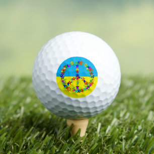 Vredesbord met bloemen, oekraïnse vlag golfballen