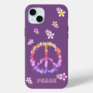 Vredesbord met kleurrijke bloemen, gepersonaliseer iPhone 15 mini hoesje