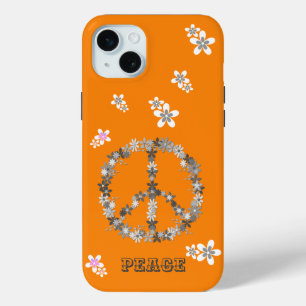 Vredesbord met kleurrijke bloemen, gepersonaliseer iPhone 15 mini hoesje