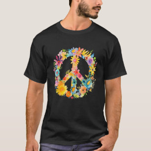 Vredesbord Wereld Liefde Bloemen Hippie Groovy Vib T-shirt