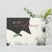 Vredesduif foto Vrolijk Kerstmis Zwart Bourgondië Feestdagenkaart (Staand voorkant)