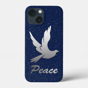 Vredesduif in zilvergrijs tegen een sterrenhemel iPhone 13 mini hoesje