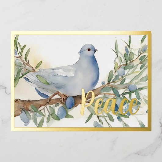 Vredesduif met olijftak folie feestdagenkaart (Voorkant)