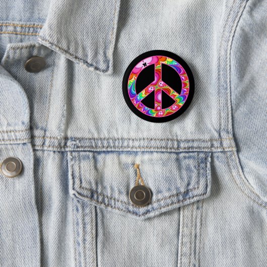 Vredesgebaren Fractal Groovy Trip Ronde Button 5,7 Cm (In situ)