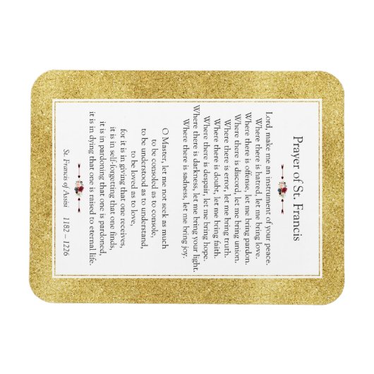 Vredesgebed van Sint-Franciscus Gouden Glitter Fra Magneet (Horizontaal)