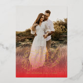 Vredeshandschrift rood folie feestdagenkaart (Voorkant)